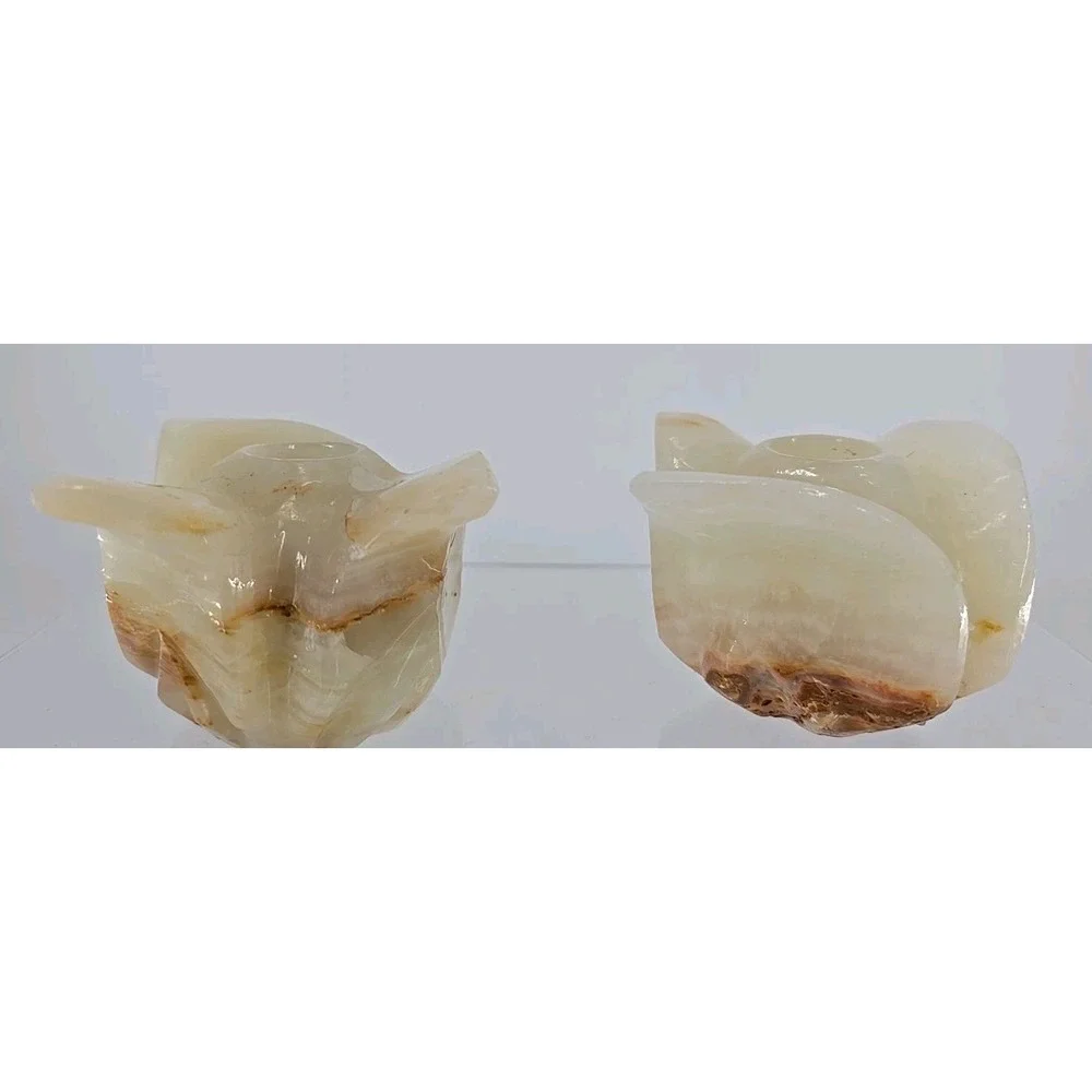 Vintage Pair Of Carved Alabaster Tulip Taper Candle‎ Holder - Mexico Beautiful!